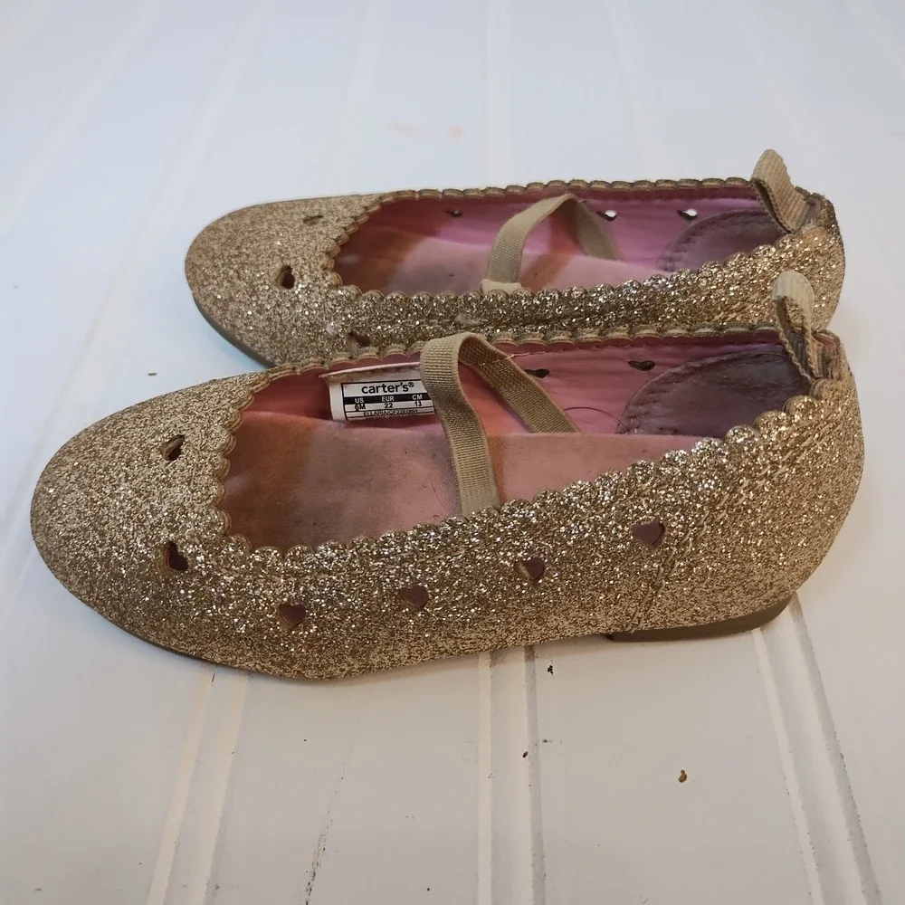Carter's Glittery Ellaria‎ Ballet Slippers Sandals Gold Glitter Toddler Girls 6